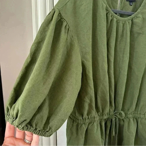 WHO WHAT WEAR Women's Linen Puff Sleeves Fairy Boho Green Peplum Top Size L - Picture 5 of 8